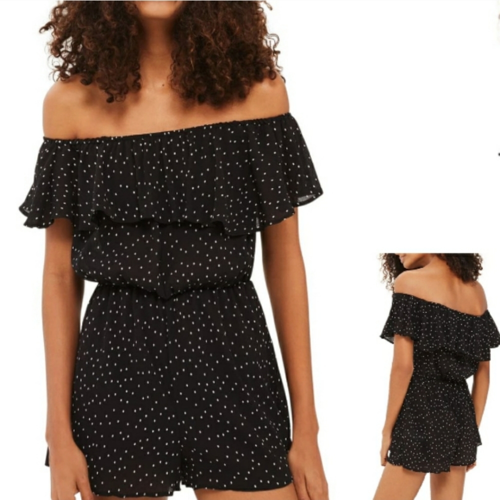 Topshop Dotty Off The Shoulder Romper Size 4